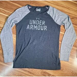 Under Armour Gray Semi Fitted Heatgear Long Sleeve Shirt Med Baseball Ringer Tee